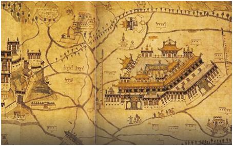 1860年的拉萨布达拉宫和大昭寺的地形图。图登克珠提供