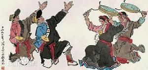  绘画作品中的热巴舞。